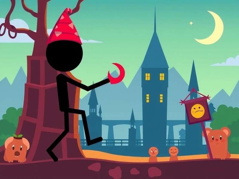 Stickman Hook gameplay screenshot showing the stickman mid-swing over a canyon