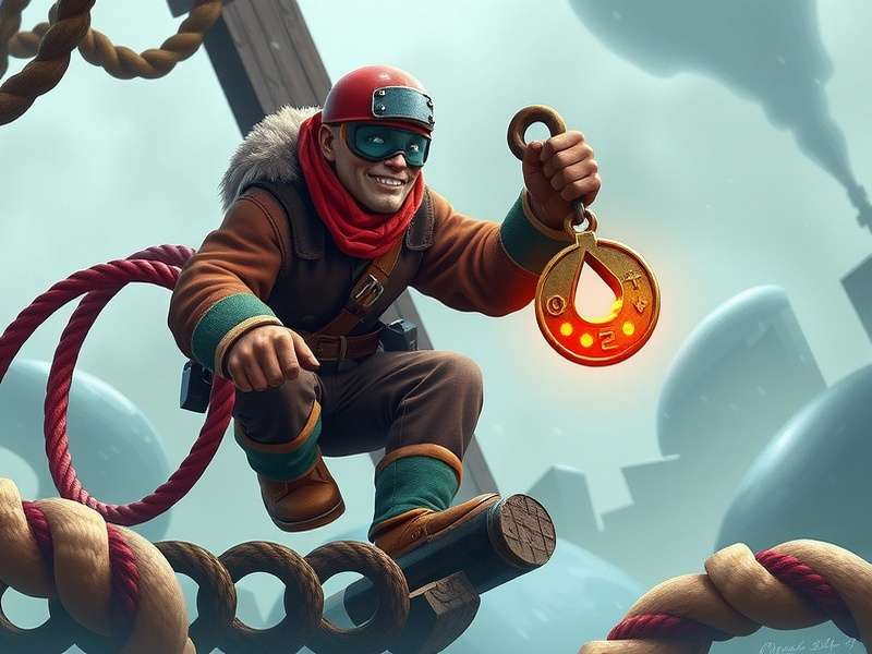 Stickman Hook gameplay screenshot showing a stickman mid-swing over a geometric canyon