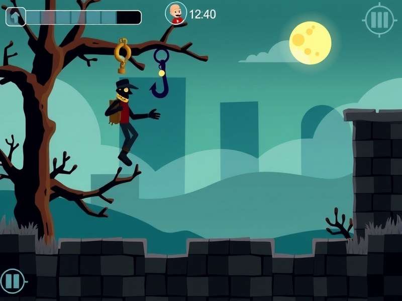 Stickman Hook character swinging through a vibrant level with grapple points