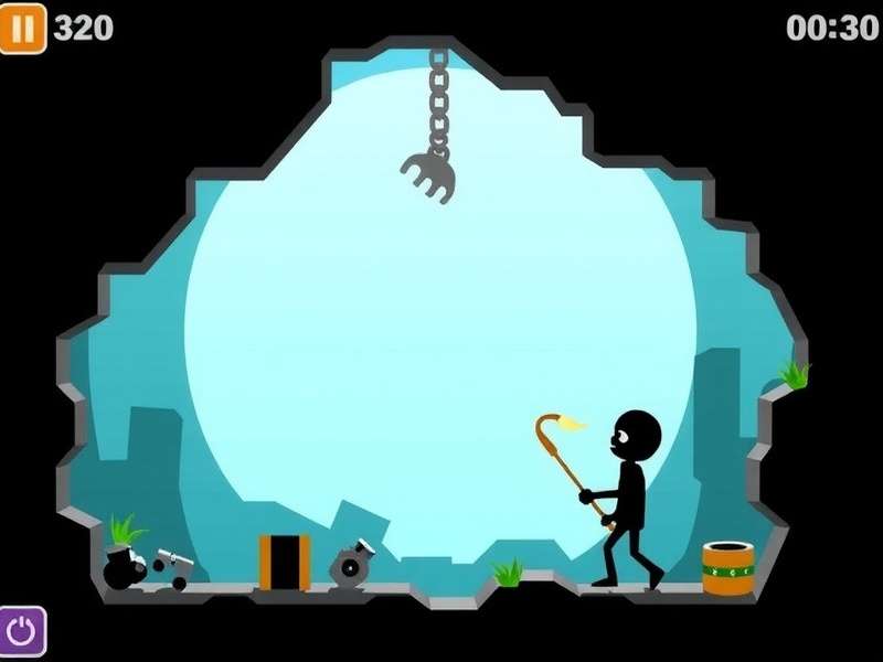 Stickman Hook io gameplay illustration showing a stickman character swinging with a grappling hook through a dynamic level