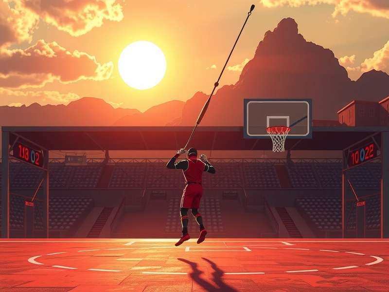 Gameplay screenshot of Swingman Hook showing a stickman mid-swing using a grappling hook