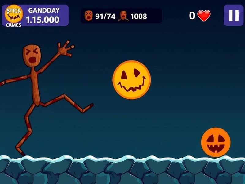 Stickman Hook gameplay scene with a stick figure swinging between platforms