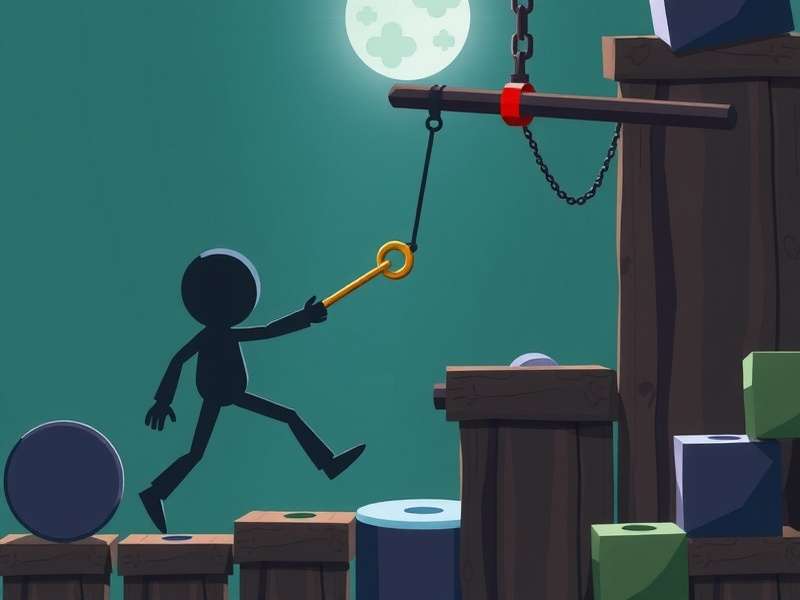 Stickman Hook gameplay screenshot showing character swinging with grappling hook