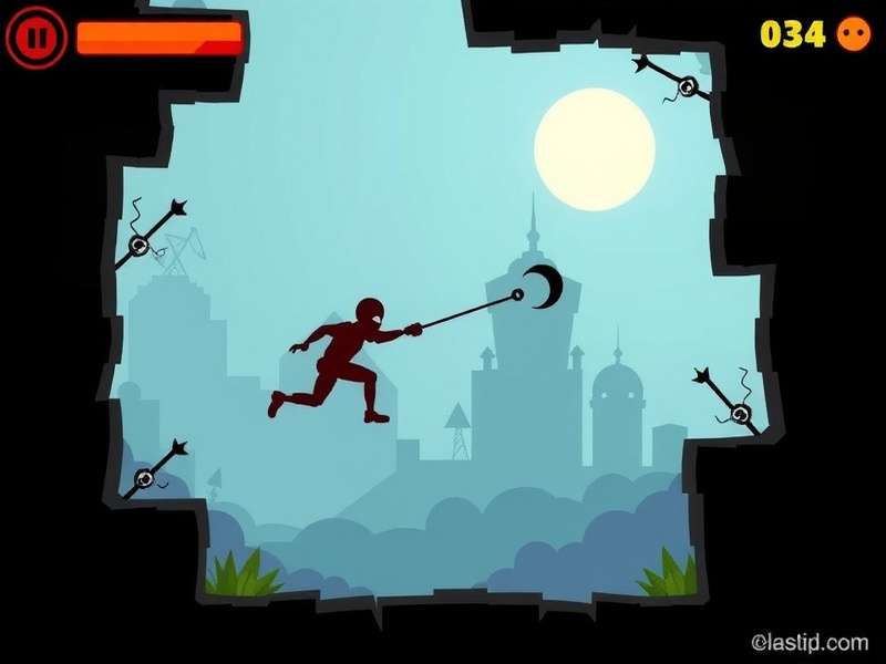 Stickman Hook gameplay illustration showing a stick figure swinging with a hook