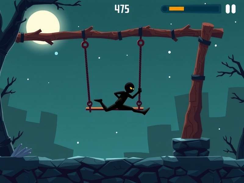 Stickman Hook gameplay screenshot showing a stickman swinging through a level