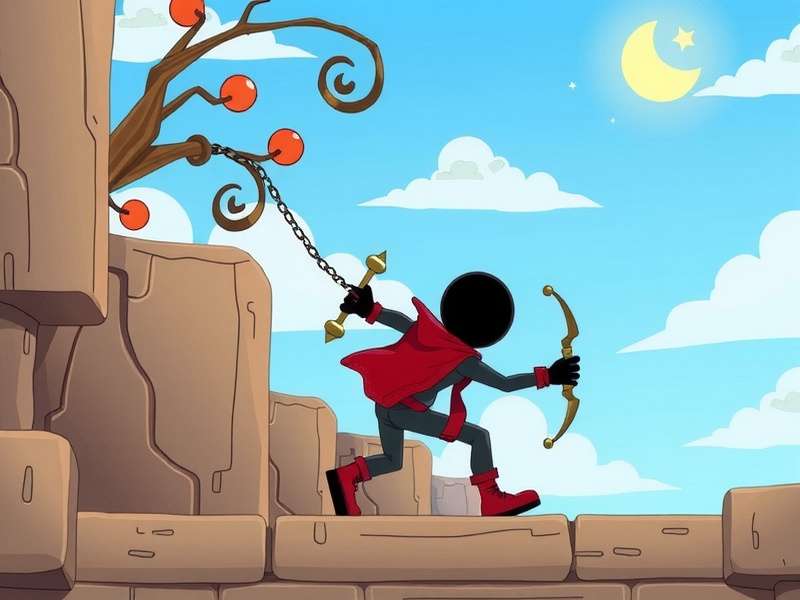 Stickman Hook gameplay screenshot showing the stickman character swinging through a level