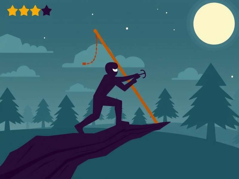 Stickman Hook gameplay screenshot showing a stick figure swinging with a grappling hook