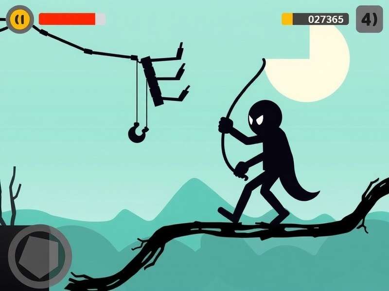 Stickman Hook Gameplay Screenshot showing a stickman swinging between platforms