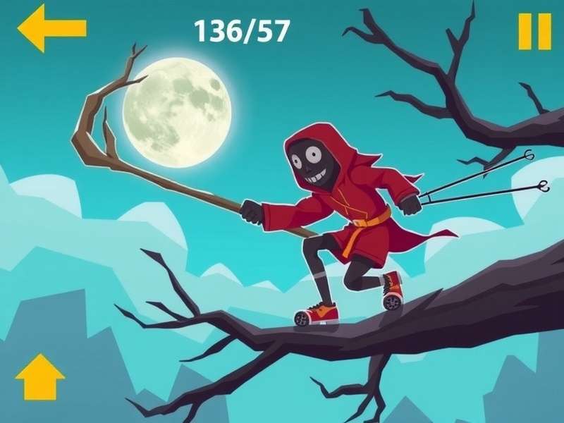 Stickman Hook Gameplay Screenshot - Stickman character swinging with a grappling hook