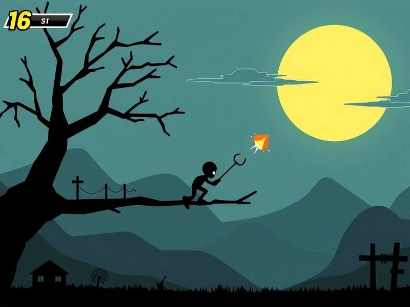 Stickman Hook gameplay illustration showing a stickman swinging with a hook