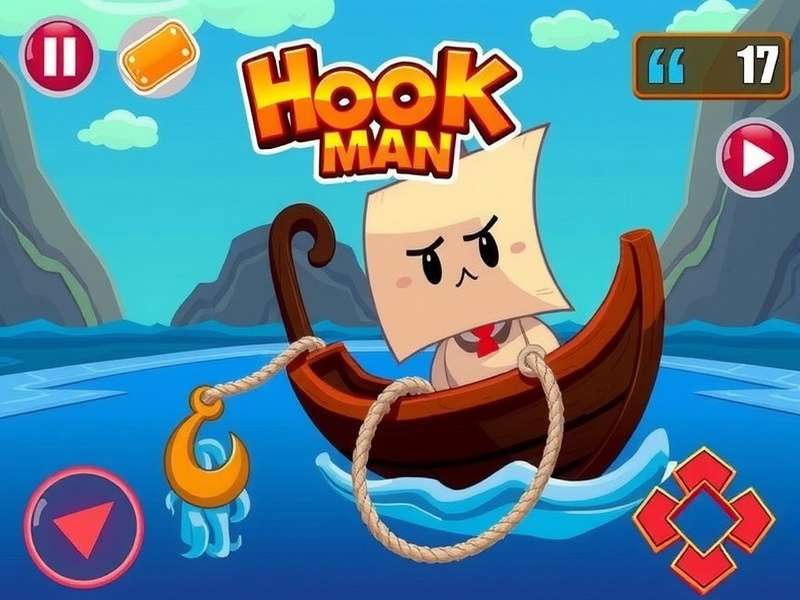 Stickman Hook character mid-swing using grappling hook in a colorful level