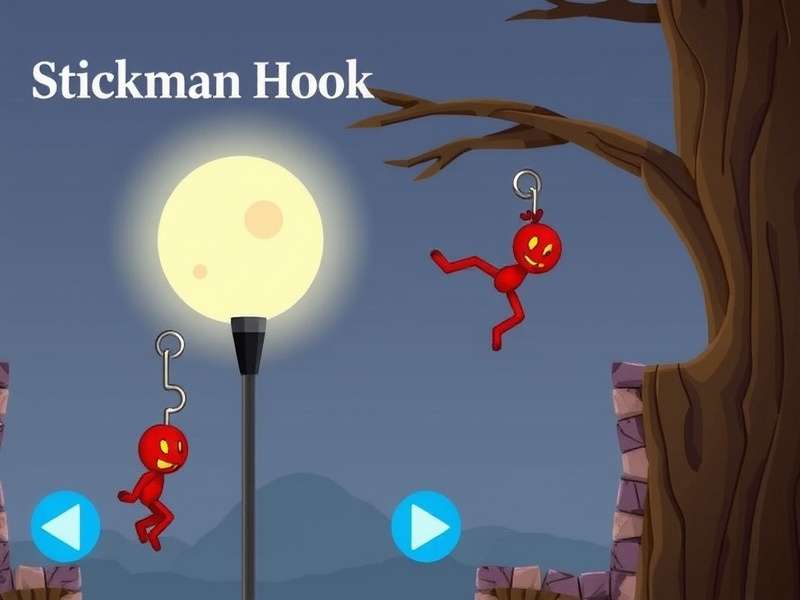 Stickman Hook gameplay screenshot showing character swinging over spikes