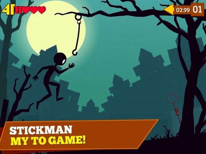 Stickman Hook gameplay showing character swinging between hooks