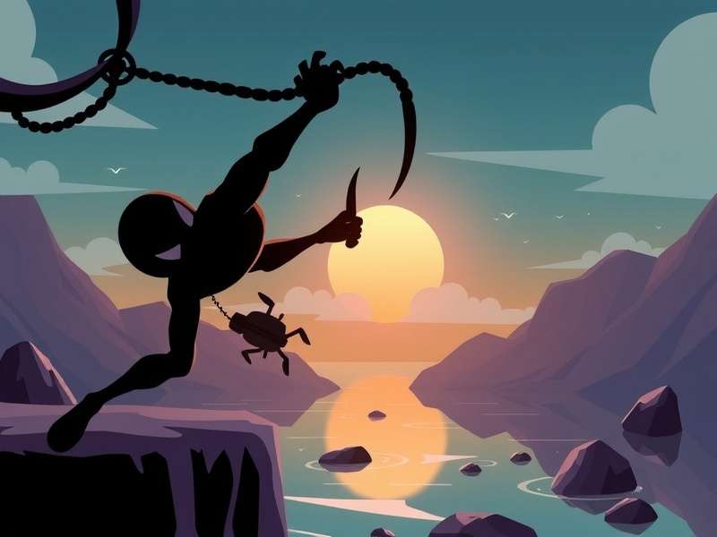 Stickman Hook Game gameplay screenshot showing character swinging between platforms