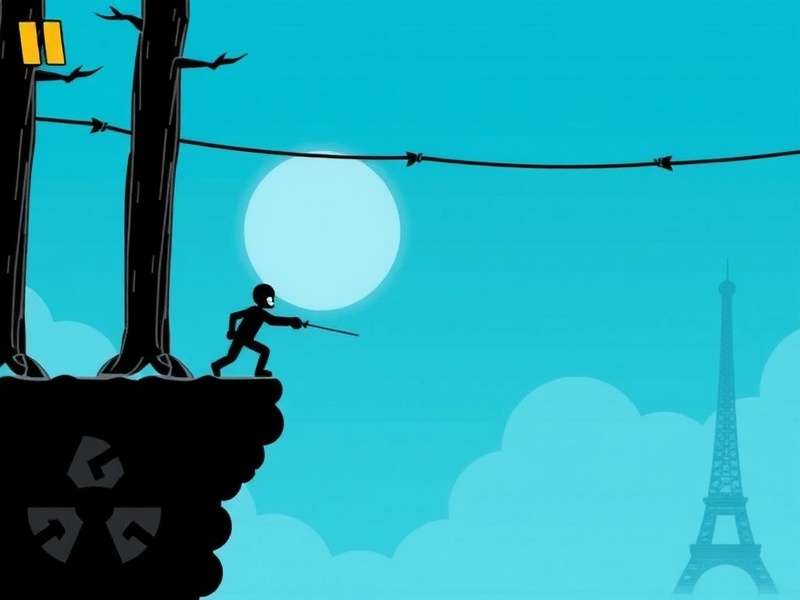 Stickman Hook gameplay screenshot showing character swinging across a canyon