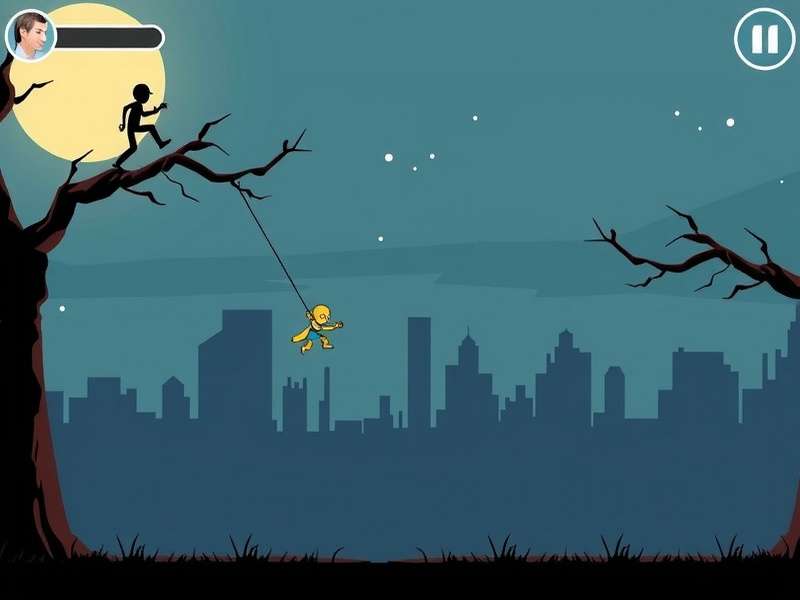 Stickman Swing character mid-swing over a chasm