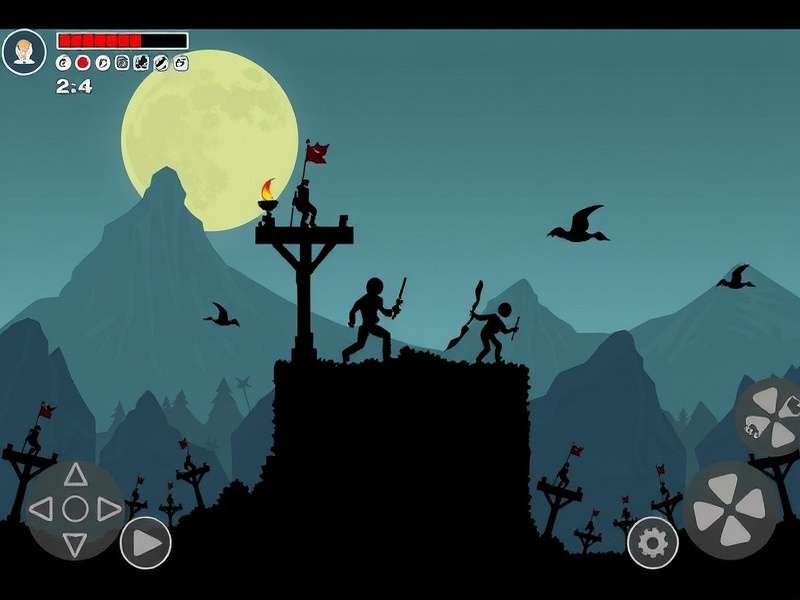 Stickman Hook gameplay screenshot showing the stickman swinging between blue anchors