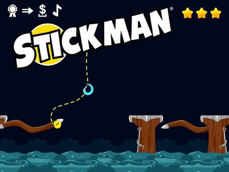 Stickman Hook gameplay screenshot showing the stickman swinging through a level