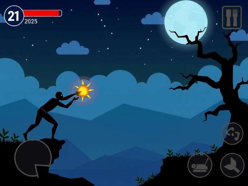 Stickman Hook 2025 gameplay screenshot showing a stickman character swinging through a neon cityscape