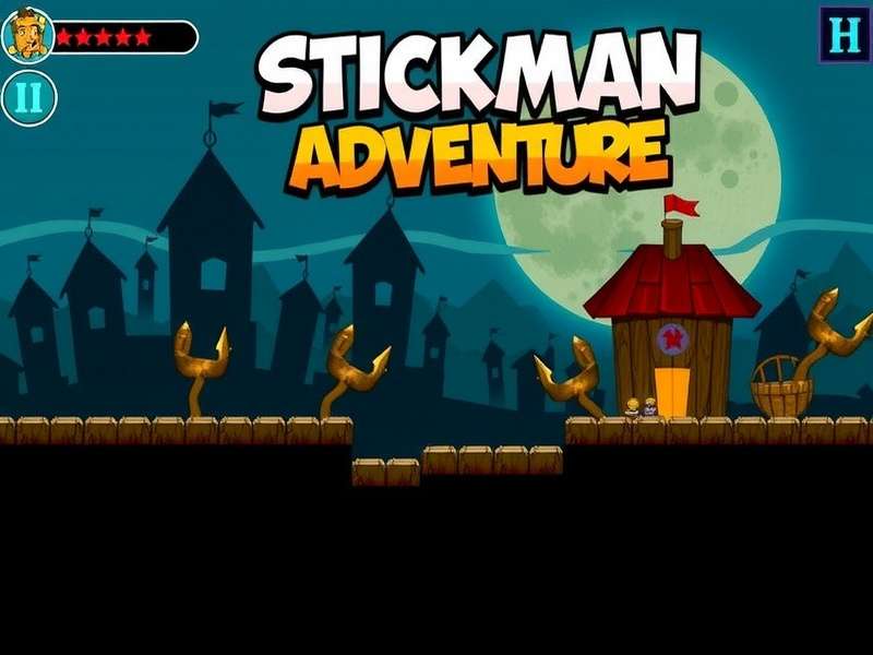 Stickman Hook character swinging between two blue platforms