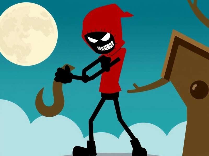 Stickman Hook gameplay screenshot showing a stickman swinging between red anchors