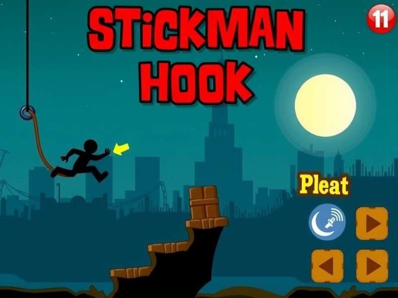 Stickman Hook gameplay on Crazy Games showing character swinging through obstacles