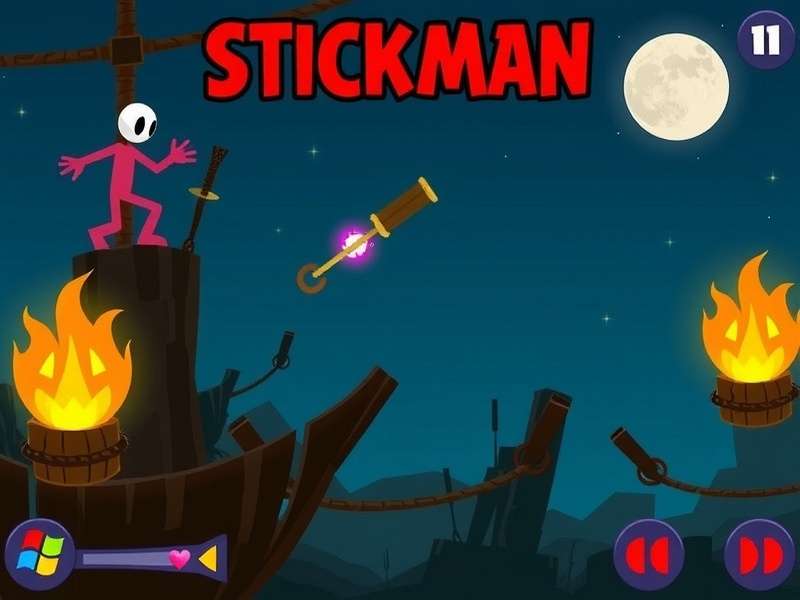Stickman Hook gameplay illustration showing a stickman swinging with a hook