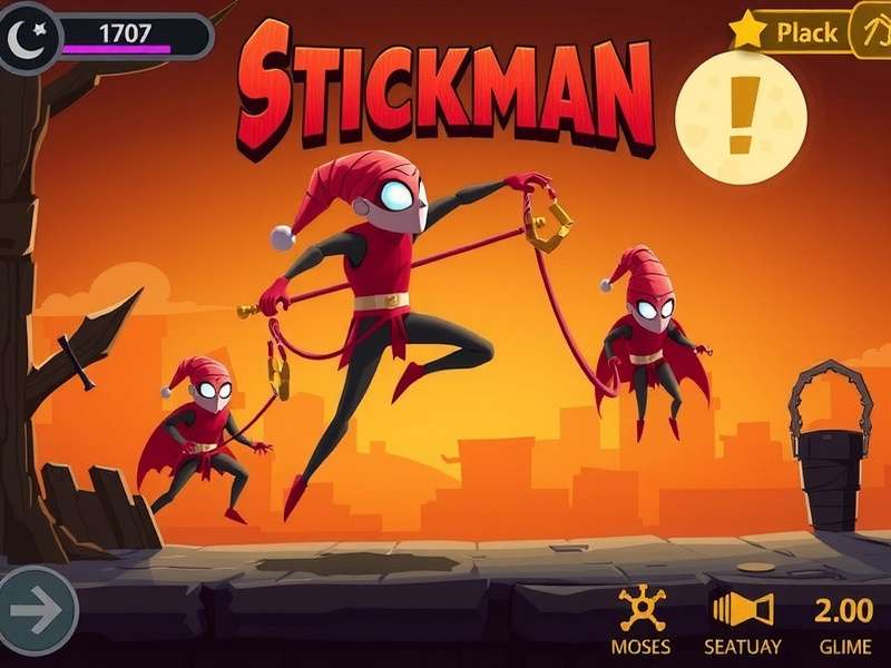 Stickman Hook gameplay scene with a character swinging across a geometric gap
