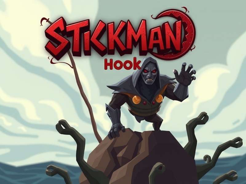 Stickman Hook gameplay screenshot showing stickman swinging with grappling hook