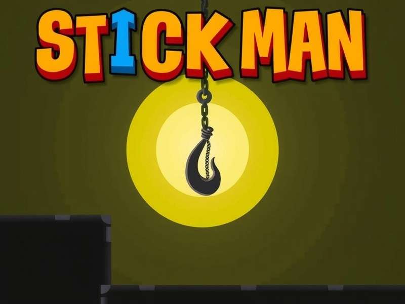 Stickman Hook Unblocked gameplay screenshot showing the stickman character swinging across a blue and orange level