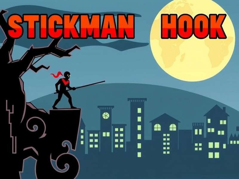 Stickman Hook gameplay screenshot showing a stickman character swinging over a dangerous spike pit