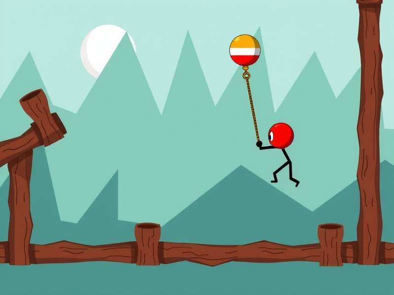 Stickman Hook gameplay screenshot showing a stickman swinging between platforms