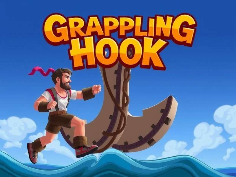Abstract representation of a grappling hook swing with dynamic motion lines