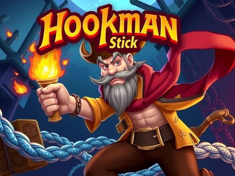 Hookman Stick character mid-swing in a colorful Stickman Hook level
