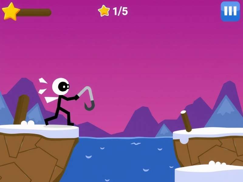 Poki Stickman Hook gameplay action shot showing a stickman swinging through a vibrant level