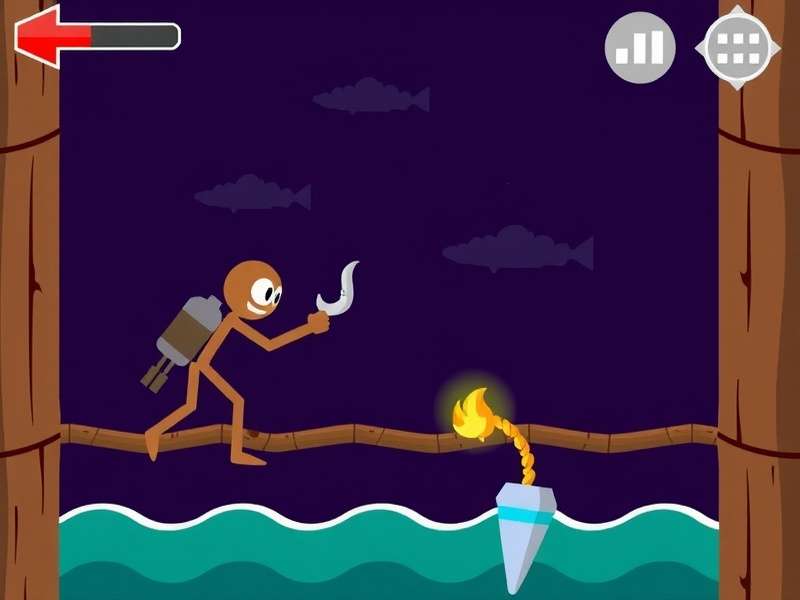 Stick Hook Man swinging between colorful hooks in a physics-based arcade level