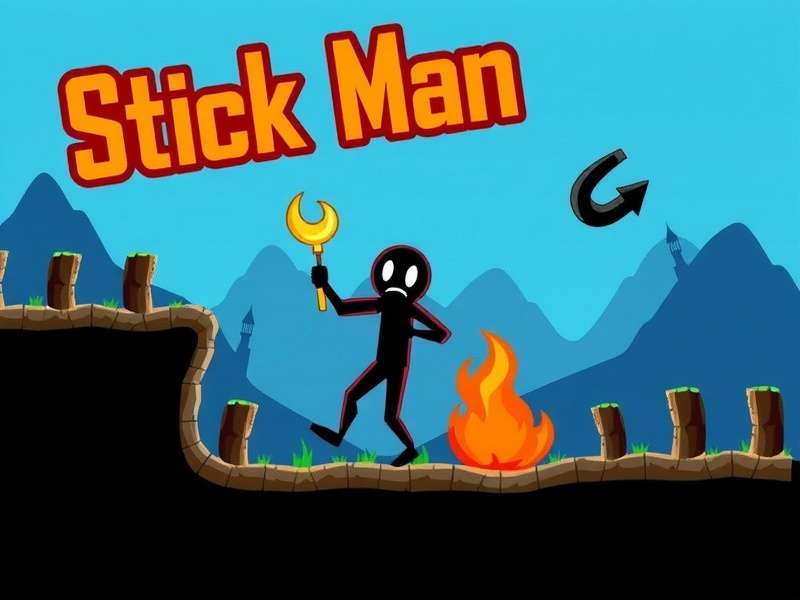 Stick Man Hooks gameplay illustration showing a stickman swinging on a hook with trajectory lines