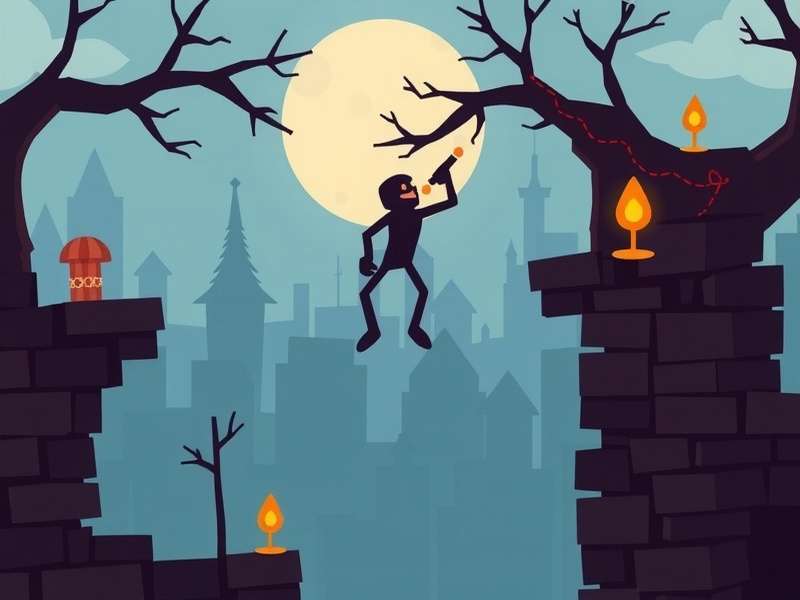 Stick Man character swinging through a dynamic game level with rope physics