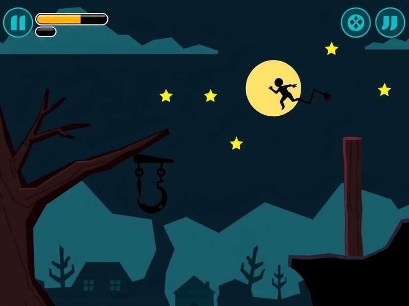 Stickman Hook Io gameplay showing a stickman mid-swing with rope trajectory lines and physics visualization