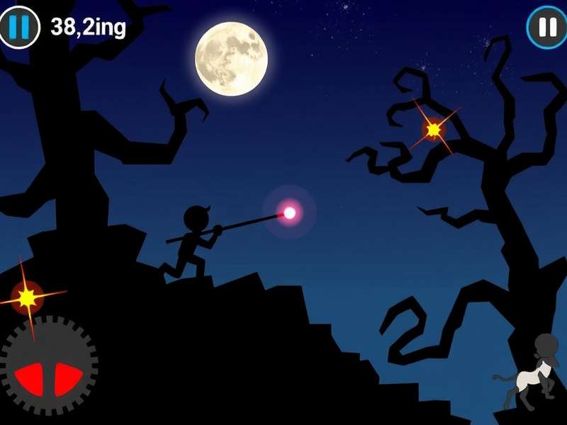 Stickman Hook gameplay screenshot showing swing trajectory and anchor points