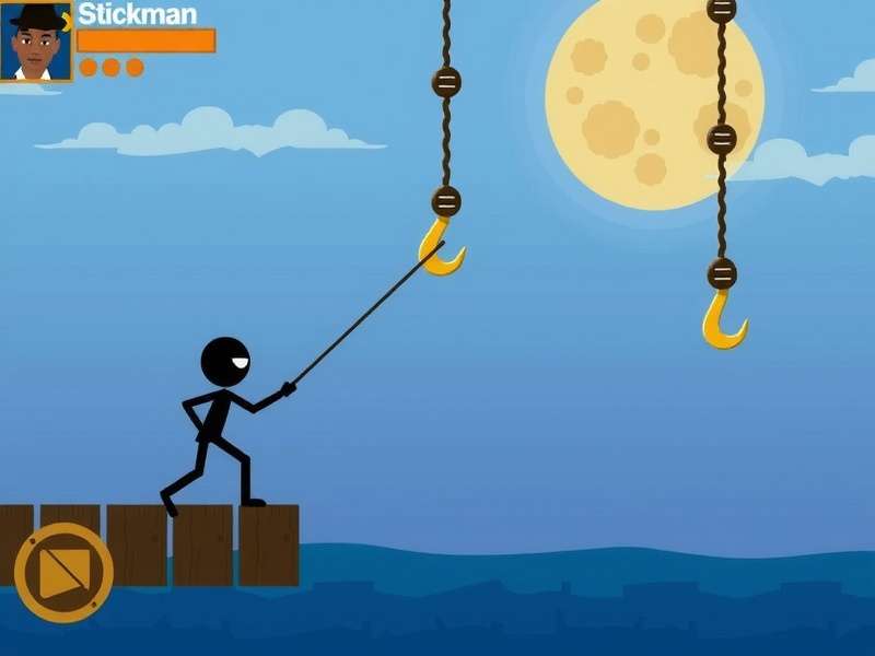 Stickman Hook swinging across dynamic levels with grappling hook physics