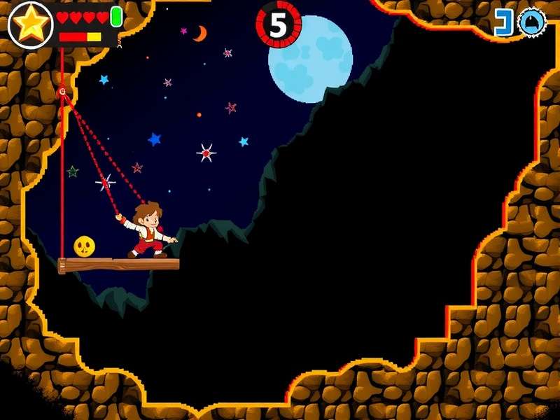 Swing Man gameplay showing stickman swinging between anchor points across a dynamic level