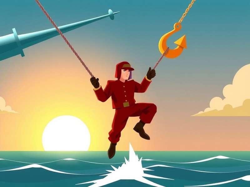 Swingman Hook gameplay illustration showing a stickman chaining multiple pendulum arcs across a colorful abstract landscape