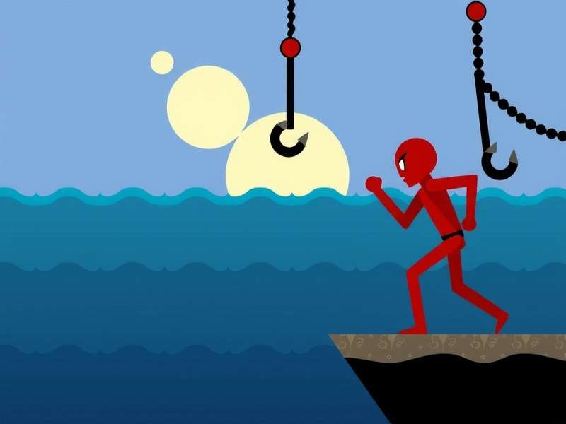 Stickman Hook Game action swing sequence showing stickman grappling between platforms