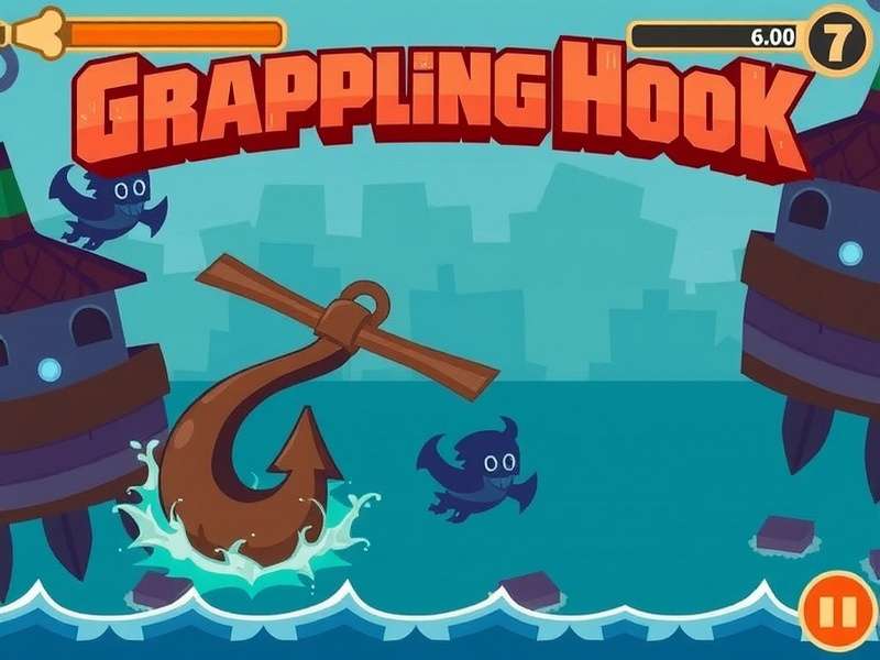 Stickman Hook Grappling Hook swing action — stickman flying through the air with a grappling rope attached to a anchor point