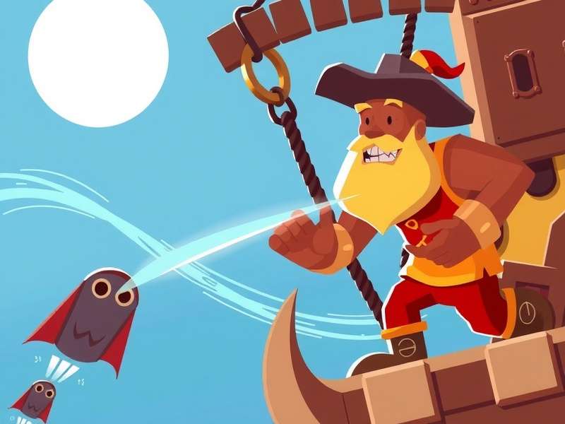 Hook Man swinging through a Stickman Hook level, demonstrating the grappling hook mechanic and momentum physics.
